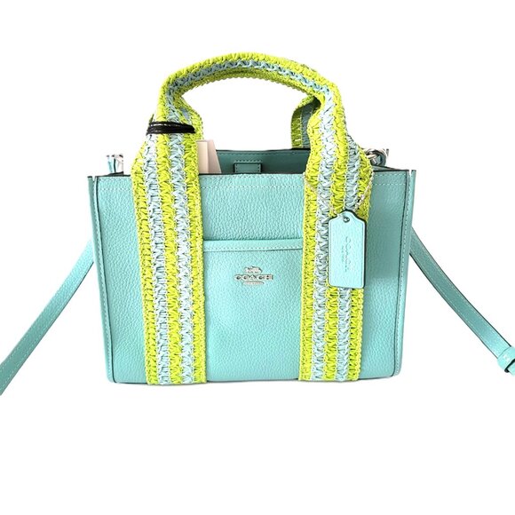 Coach Handbags - Coach CBG91 Straw Webbing Smith Tote 24 Crossbody Handbag Light Turquoise Multi